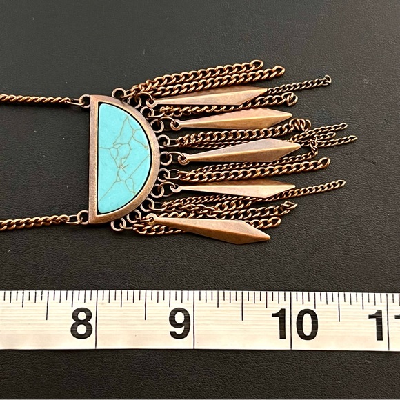 Southwest copper fringe and faux turquoise necklace - Picture 5 of 6